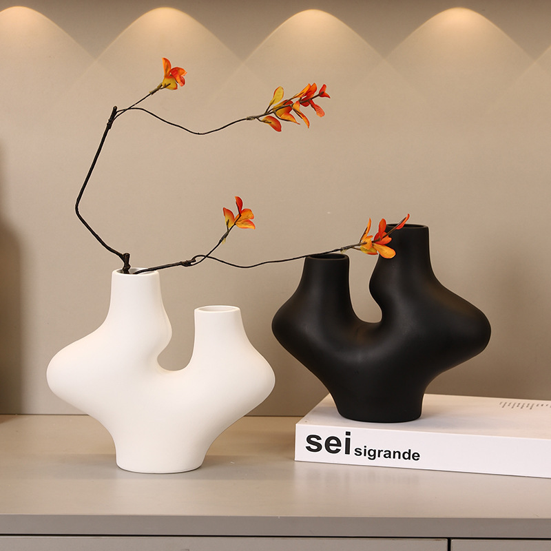 Special-Shaped Ceramic Vase Ornaments, Flower Arrangement Containers, Home Simple Decorative Flower Vessels, Abstract Shaped Ceramic Crafts