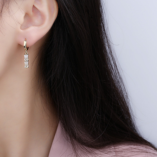 14K gold plated new style earrings cat's eye bamboo retro style earrings fashionable temperament versatile earrings for women
