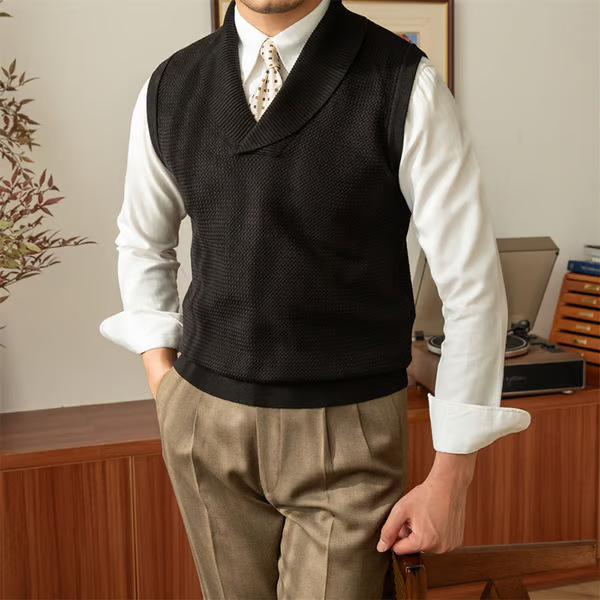 2026 British-style fashion commuter green fruit collar knitted vest casual business slim-fit men's sweater vest 2026 British-style fashion commuter green fruit collar knitted vest casual business slim-fit men's sweater vest