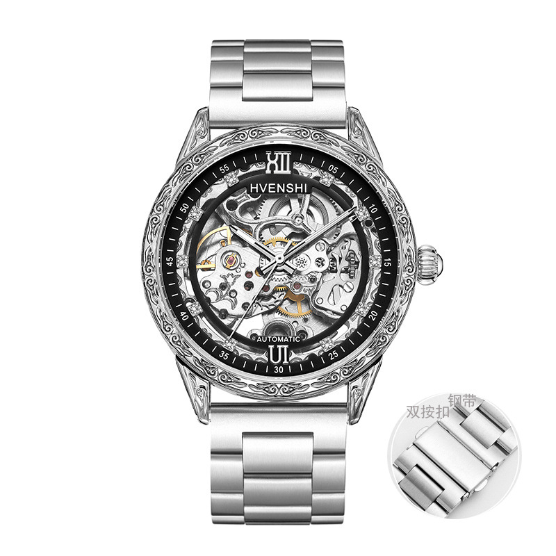 Mechanical Watch with Carved Design, New Model, Genuine Leather, New Luminous Mechanical Men's Automatic Watch, Men's Business Watch