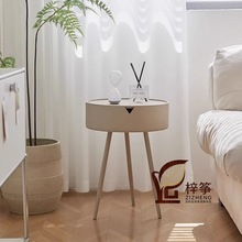 奶油风床头柜现代简约边几小茶几卧室圆形迷你角几新款创意收纳柜