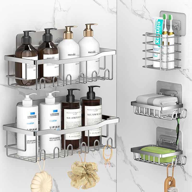 Bathroom Stainless Steel Storage Rack Wall-Mounted Toiletries Bathroom High-End Storage Rack Punch-Free Storage Shelf