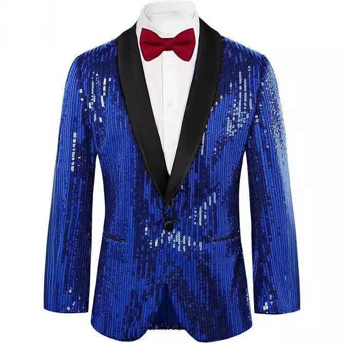 Abbigliamento maschile Blazer con paillettes lucide da uomo Blazer con bottone singolo Blazer formale per feste, cene e balli_voghion.com