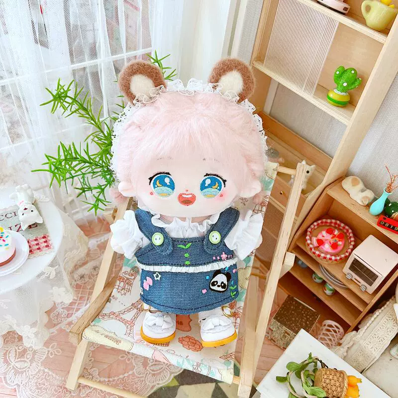 Cotton doll, denim slip dress, 20cm, children's clothing, panda