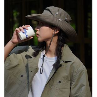 New Fisherman Hat Women's Mountain Camping Drawstring Sunscreen Outdoor Mountaineering Fishing Hat Western Cowboy Hat Men's Universal Trendy