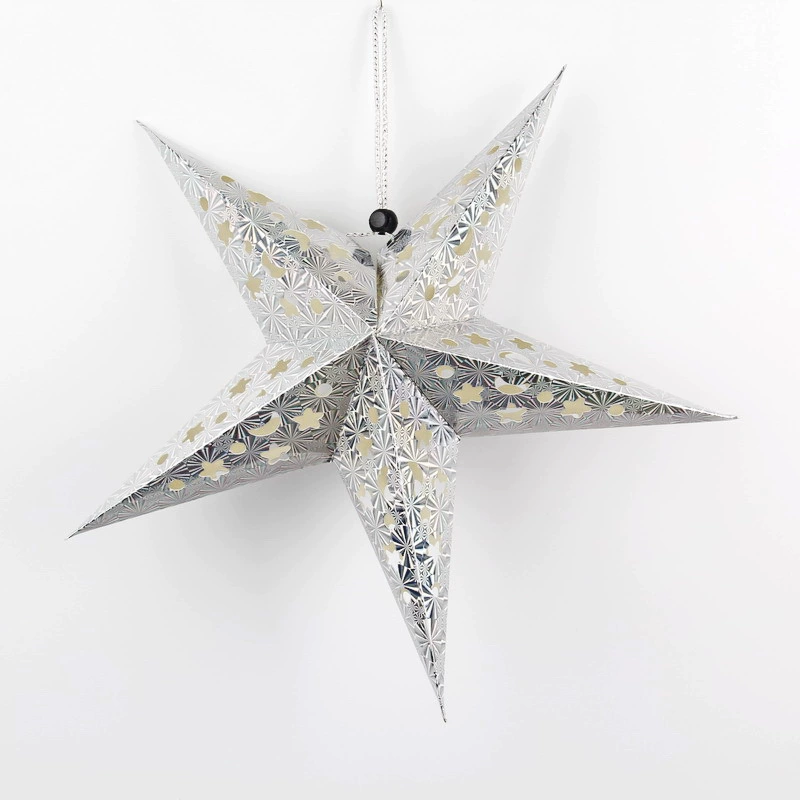 Laser‑cut hollow pentagram hanging star decoration, metallic colors, sizes 30–120 cm
