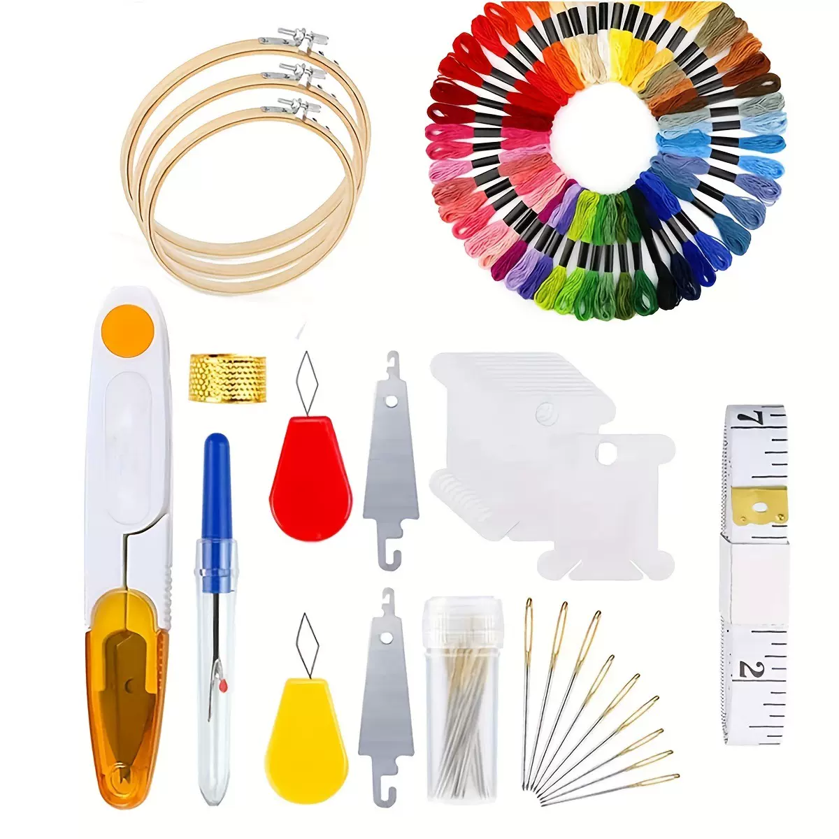 亚马逊爆款竹绣圈十字绣线钩针工具套装50色线100色刺绣套装现货