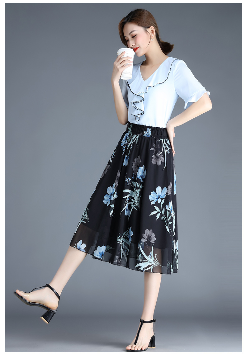 Women Summer Floral Mid-Length Chiffon Skirt Umbrella Skirt A-Line Skirt |  eBay