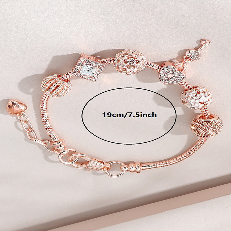 Panjia pulsera Dora DIY cuentas transfronterizas explosivas accesorios de aleación goteo de aceite diamante adhesivo llave de corazón pulsera de bronce image 4