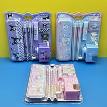 文具套装KM-9227铁笔盒铅笔卷笔刀固体胶小本子橡皮擦6件套可挑图