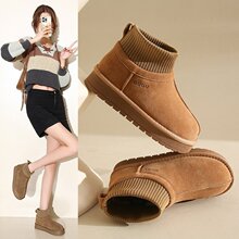 厚底女士雪地靴女针织口加绒保暖棉鞋外穿百搭时尚新款弹力短靴子