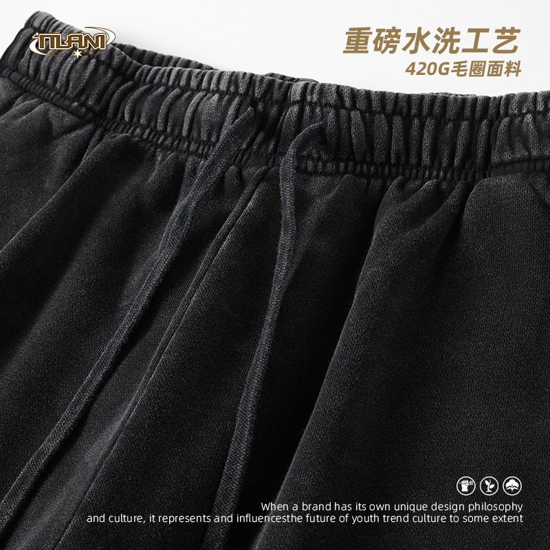 TILANI men's high street trendy brand 420G heavy loose casual sports men's and women's shorts summer retro five-point pants