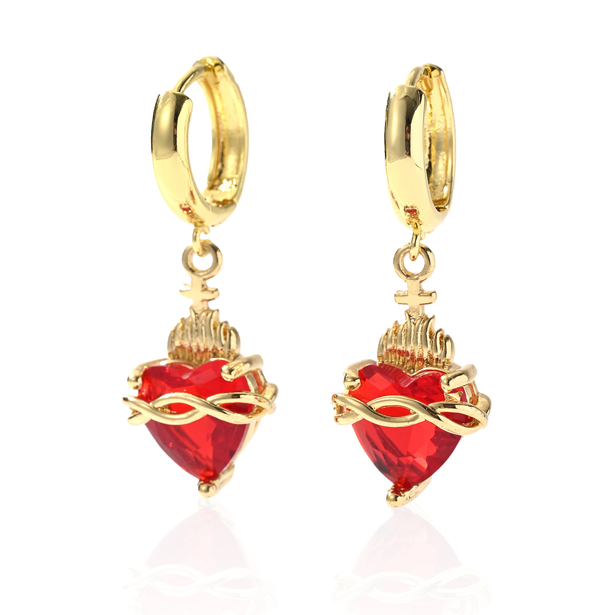 Heart Shape Pattern All Seasons Season Women's Gender 1 Pair IG Style Simple Style Heart Shape Inlay Copper Zircon 18K Gold Plated Drop Earrings