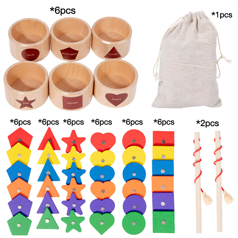 Los niños de madera nuevo juego de pesca magnética forma geométrica color cognitivo distribución padre-hijo juguetes educativos interactivos