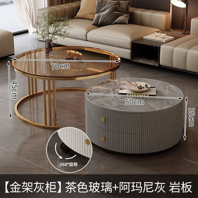 Cream Italia tabla de roca retráctil mesa de té lujosa moderna combinación simple sala de estar pequeña casa mesa redonda