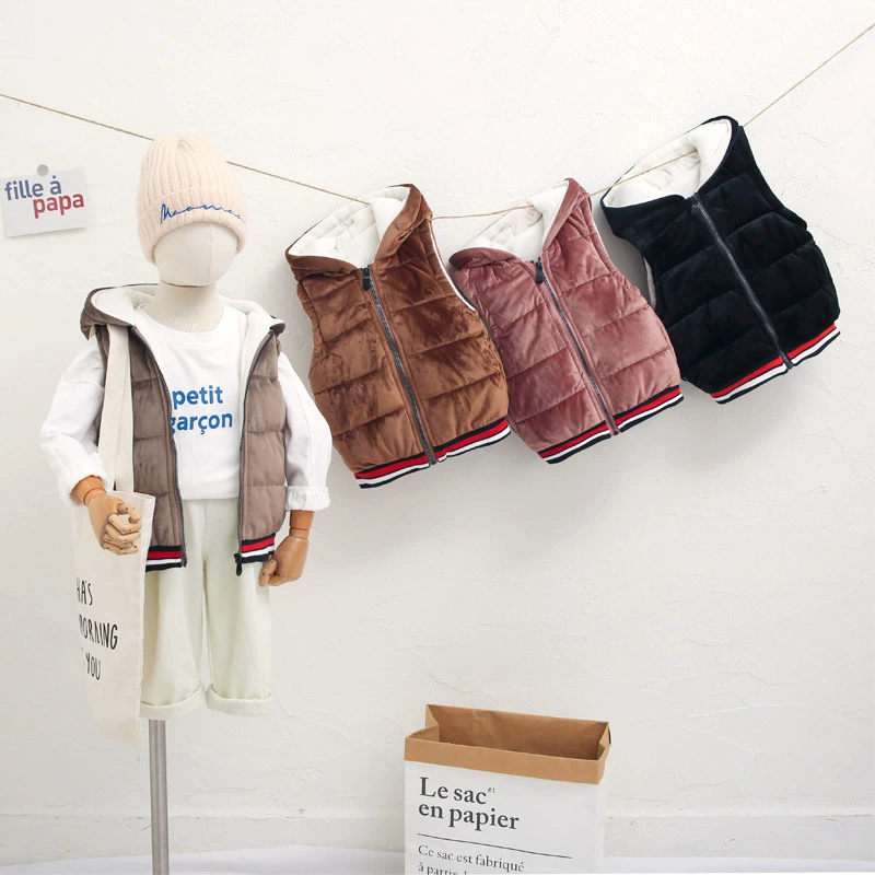 Поколение осени и зимы в наличии Золотой бархатный детский жилет с капюшоном, короткий детский жилет на флисовой подкладке, производители оптом