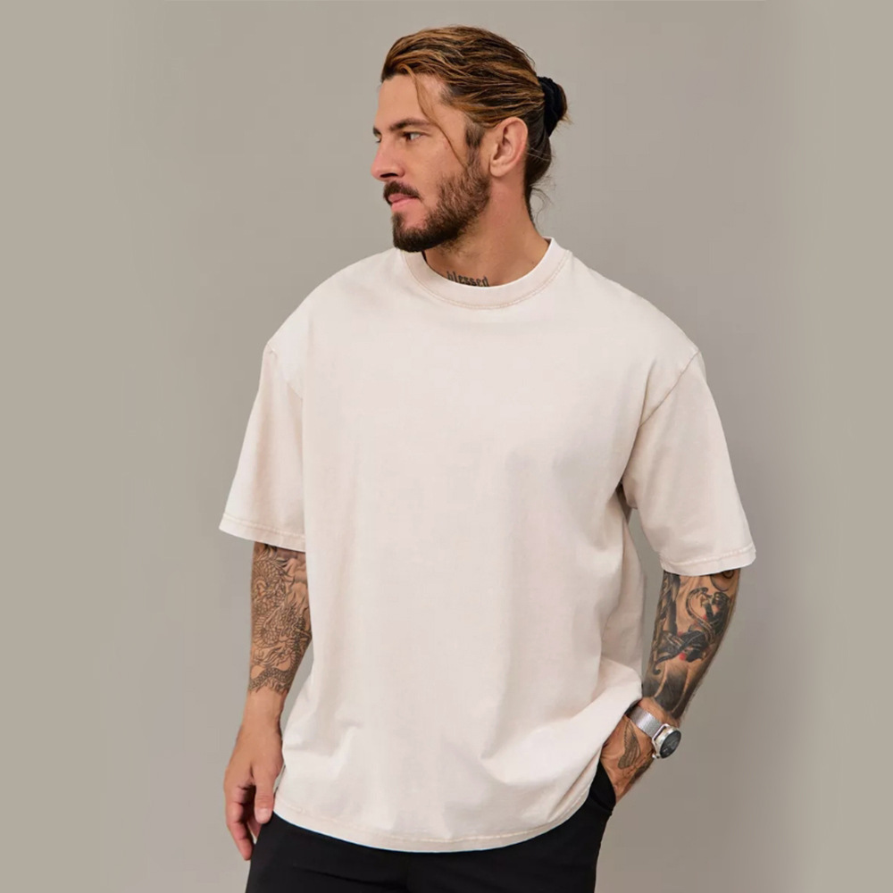 Cross-border hacer viejas camisetas de manga corta para hombres verano nuevo cuello redondo suelto oversize americano retro in camisas de moda
