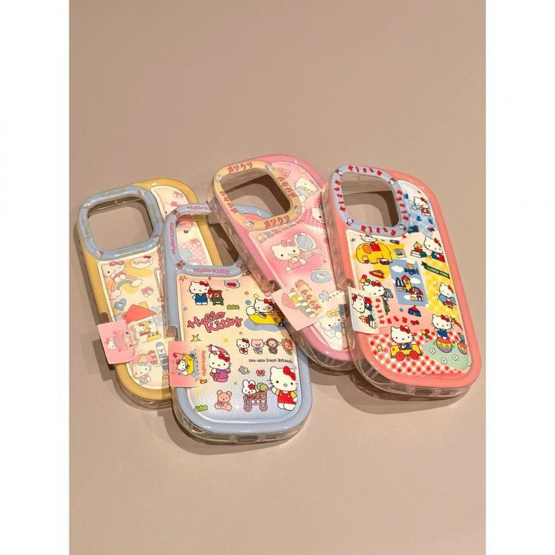 Cute Red Plaid Kt Cat Mirror Amusement Park Soap Case Suitable for Apple 16/15/14 All-Inclusive Anti-Fall Mobile Phone Case