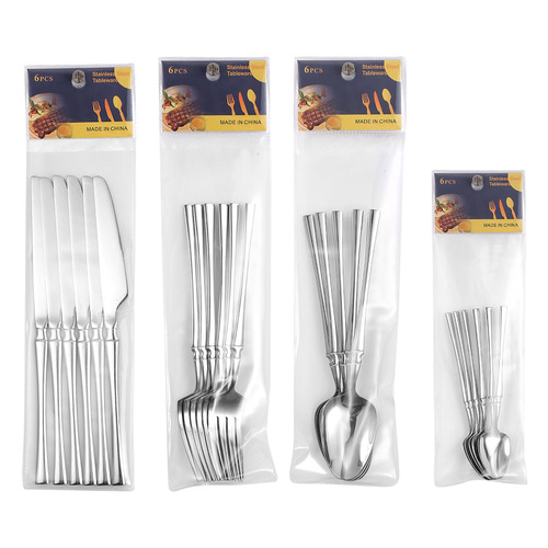 Cross-border stainless steel knife, fork and spoon set, PVC bag with 6 pieces, gold-plated supermarket western tableware, Middle Eastern series