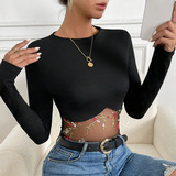 (Трансграничная торговля), сексуальный черный приталенный лонгслив, футболка, городской стиль, в обтяжку