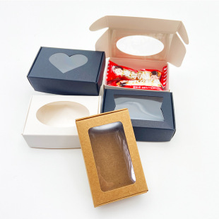 Wholesale in stock kraft paper box black white transparent window paper box small jewelry paper box soap packaging paper box