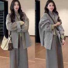 高端25欧货立领双面穿格子拼接风衣外套女秋冬宽松高级感休闲大衣