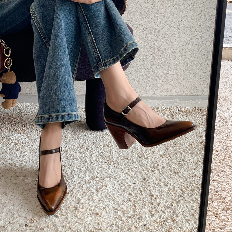 CHIKO Bogart Pointy Toe Chunky Heels Mary Jane Shoes