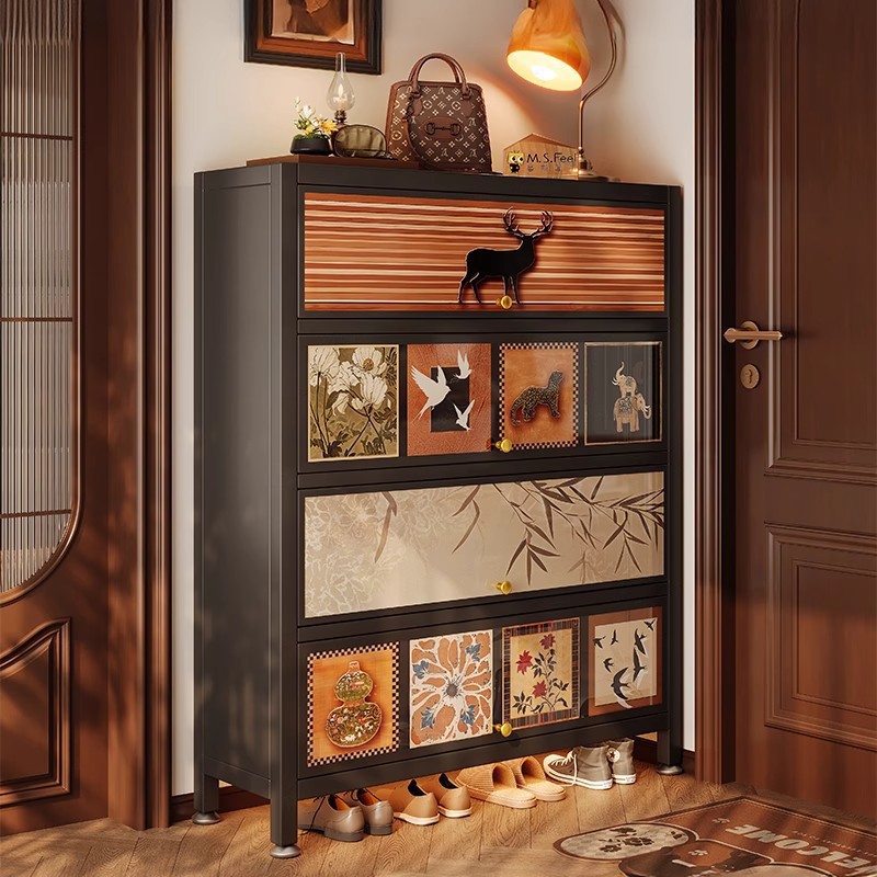 Gabinete de zapatos de acero puerta doméstica estilo antiguo de gran capacidad puerta de entrada de almacenamiento integral contra la pared 2025 nuevo rack de zapatos