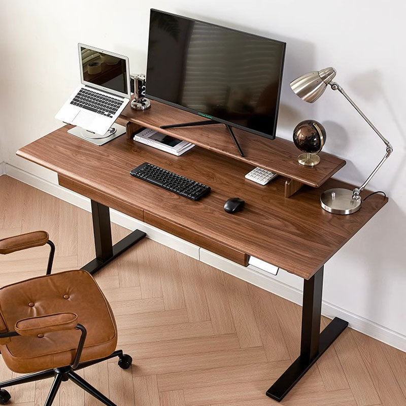 North American black walnut wood solid wood electric lifting desk cherry wood with socket intelligent workbench computer desk