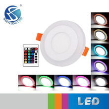 嵌入式RGB双色面板灯天花灯筒灯带遥控暗装圆形方形双色天花灯