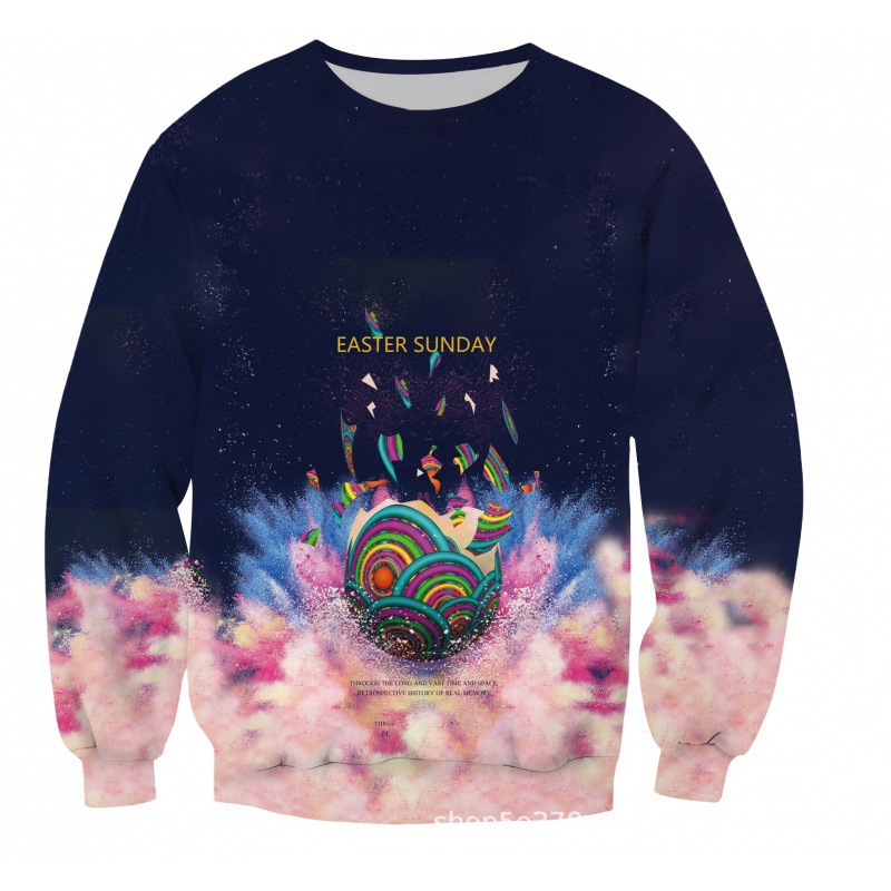 023 venta caliente transfronteriza, estampado en 3D, patrones exquisitos de Pascua, ropa cómoda, suéter de cuello redondo, moda