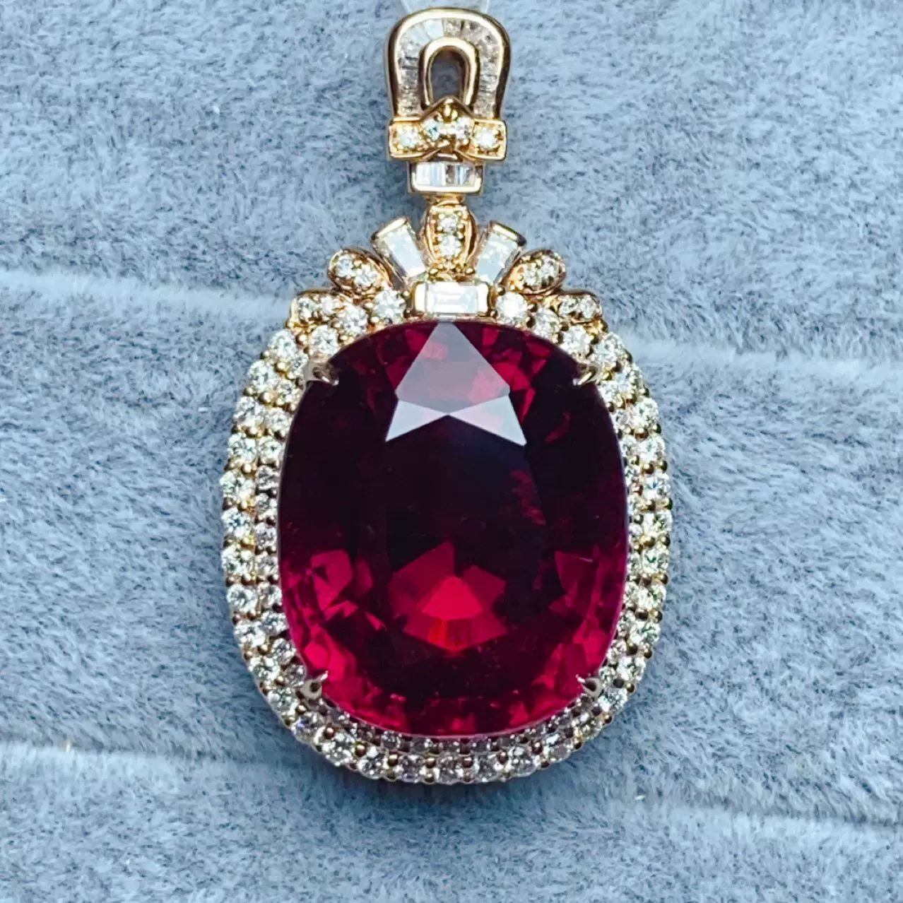收藏级 高端珠宝 正品巴西天然鸽血红碧玺吊坠 18k金彩色宝石项链