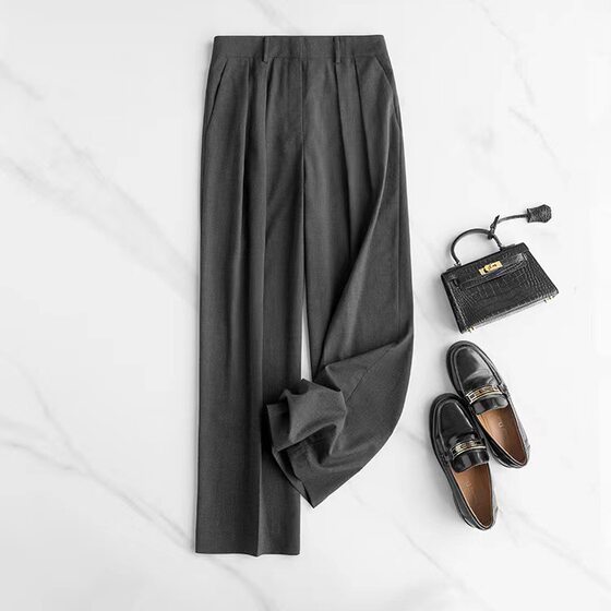 Original material T home! 2.5k on the cabinet! Simple High Waist 95 Wool Wide Pleated Trousers Wide Leg Trousers for Women Spring and Summer