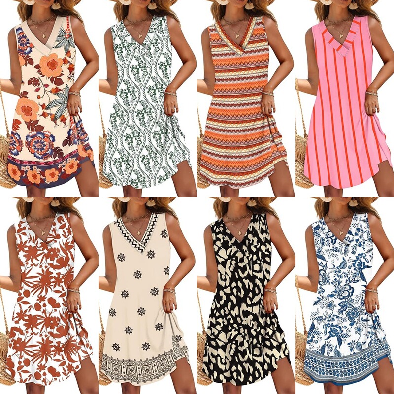 Women's Summer Beach Vacation Hawaiian Bohemian Fashion Travel Cruise Tank Top Pocket Dress Women's Summer Beach Vacation Hawaiian Bohemian Fashion Travel Cruise Tank Top Pocket Dress