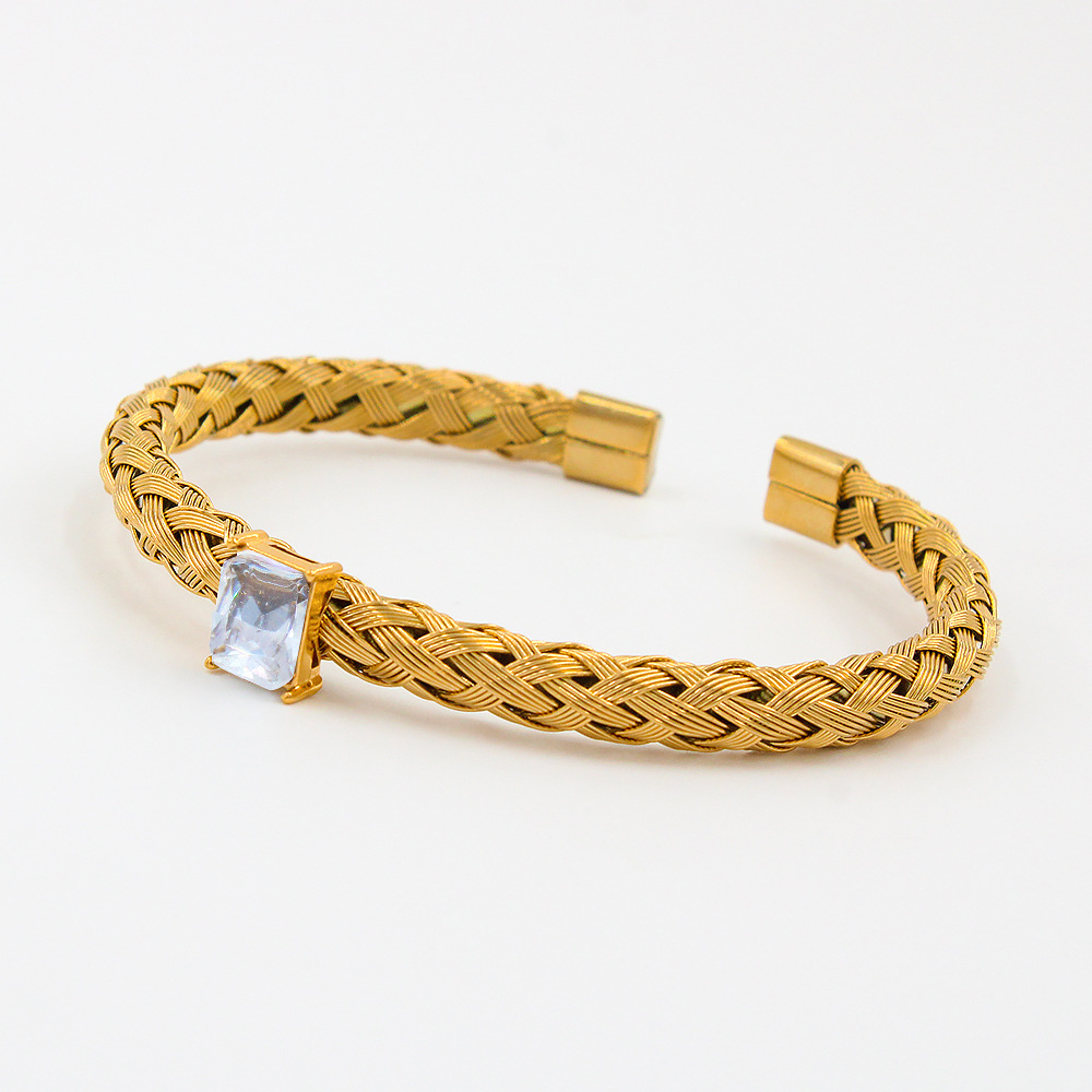 Simple Style Geometric Titanium Steel Gold Plated Zircon Bangle 1 Piece