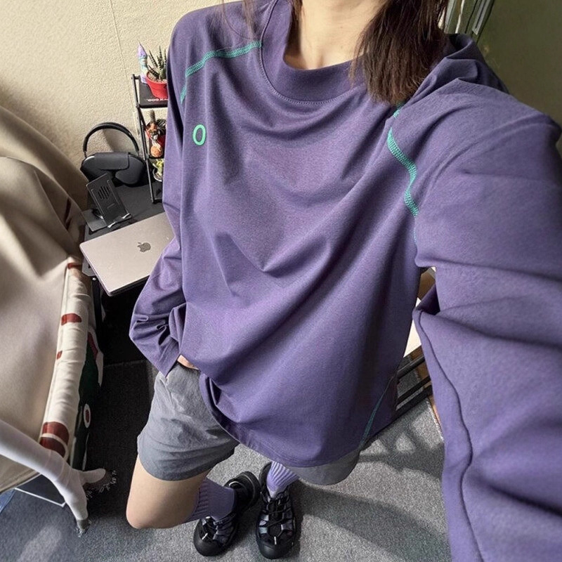 冰蓝色速干防晒长袖t恤男女夏季薄款撞色插肩袖户外运动骑行上衣|undefined