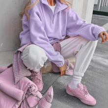 欧美简约慵懒风时尚女式运动卫衣2025年秋冬新款小众纯色外搭上衣