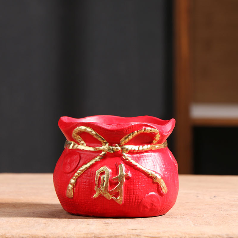 Oficina rojo carnoso bandeja de maceta pequeña riqueza árbol ganoderma orquídea mariposa planta verde sala de estar decoración cerámica doméstica