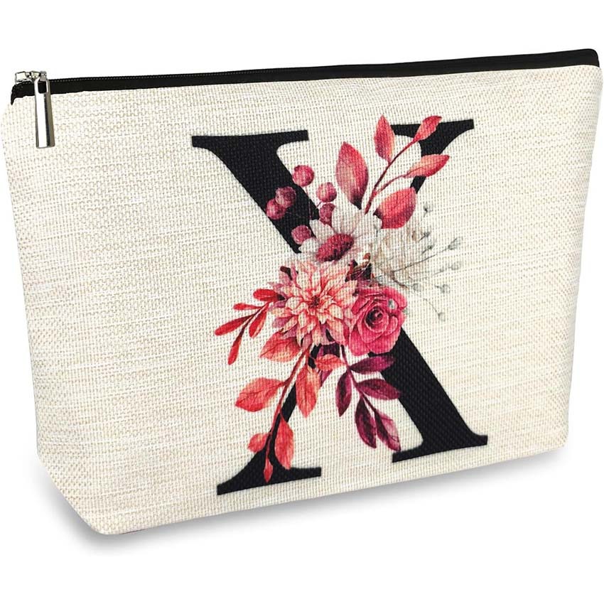 Bolso de cosméticos para mujer de Amazon transfronterizo letra patrón creativo bolsa de cosméticos bolsa de almacenamiento bolsa de cremallera impermeable de lino
