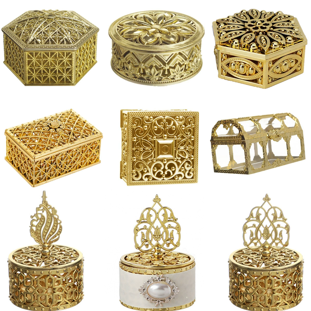 Cross-border golden candy box Middle Eastern Arab wedding party round wedding candy box babyshower electroplating box