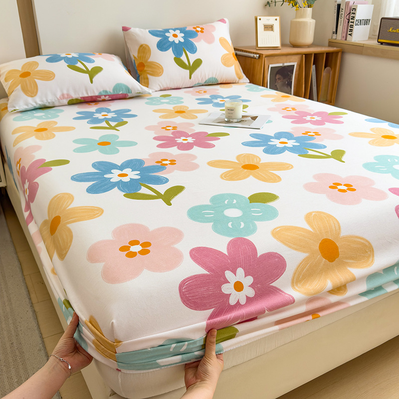 Funda de cama cepillada de algodón cubierta protectora de colchón de una sola pieza 2024 nueva funda de cama impresa para una sola persona para todas las estaciones
