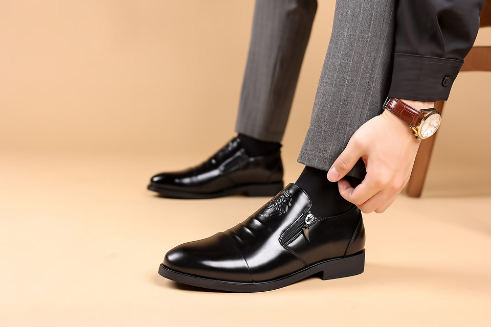 Giày da nam công sở mũi nhọn khóa kéo, cổ thấp và cổ cao, đế cao su — Màu nâu thấp cổ 5010, Màu đen thấp cổ 5010, Giày Cao Cổ Đen 85011, Giày cao cổ màu nâu 85011 chi tiết 16