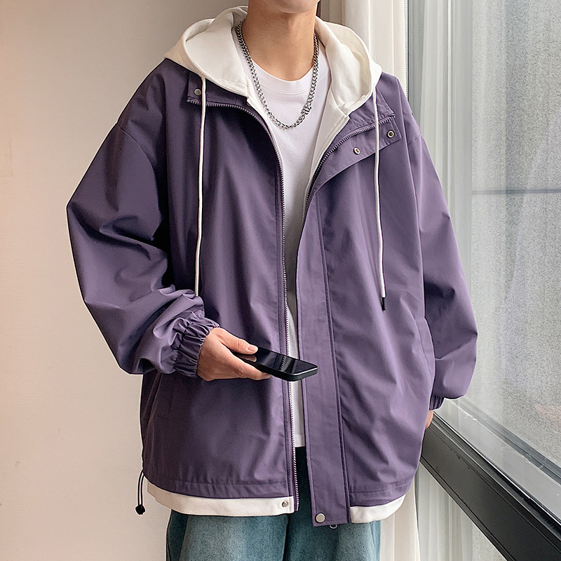 WASSUPNEST假两件外套男生春秋连帽宽松休闲潮流青少年学生夹克男|undefined