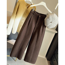 2025秋冬新款加绒加厚毛呢阔腿裤女高腰直筒百搭巨好看休闲镰刀裤