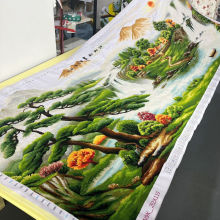 迎客松十字绣成品不带框纯手工出售已绣好2025新款客厅高端山水画