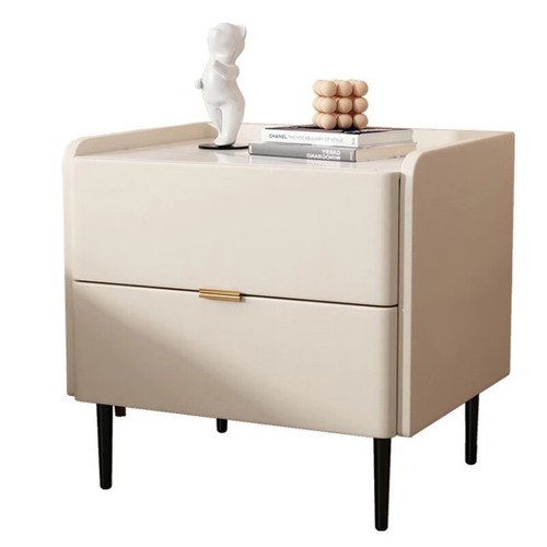Direct selling cream style solid wood slate light luxury bedside table leather minimalist modern bedroom bedside storage