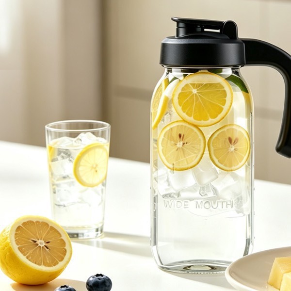 Tarro Mason para Bebidas con Asa de Vidrio de Boca Ancha 64oz 32oz para Jugos
