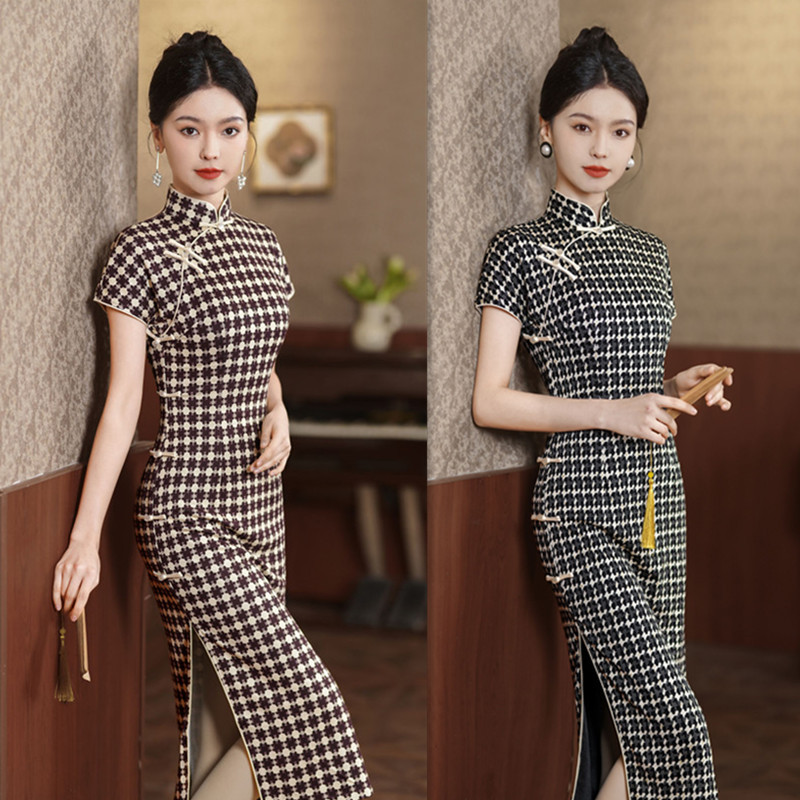 Retro elastic long summer cheongsam