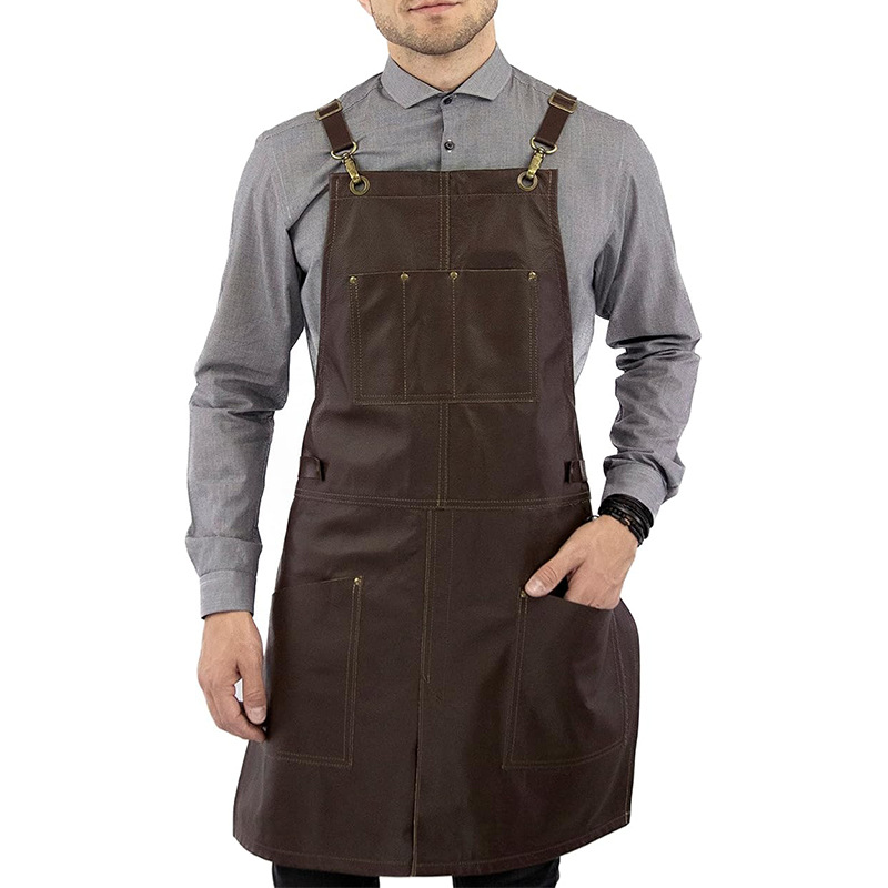 Delantal de piel de PU de Amazon transfronterizo, impermeable y a prueba de aceite, corte de pelo, ropa de trabajo, delantal de cocina para el hogar, personalizado al por mayor