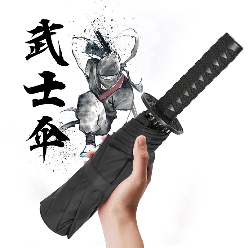 New Creative 70% off Automatic Samurai Knife Umbrella Spot Knife Handle Advertising Umbrella Sword Umbrella Black Samurai Animation Sunny Umbrella